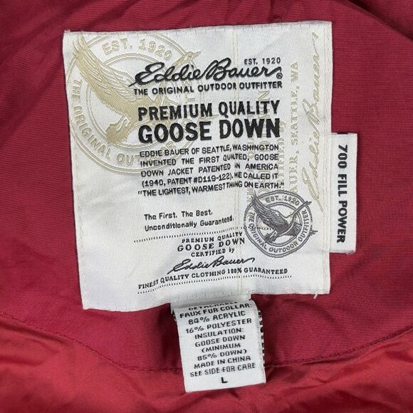 Eddie‎ Bauer Vest Women's Large Goose Down Red 700 Fill Removable Faux Fur Trim - Picture 3 of 16